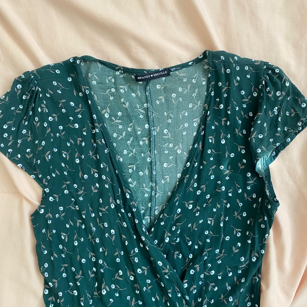 Green Floral Wrap Dress - Brandy Melville